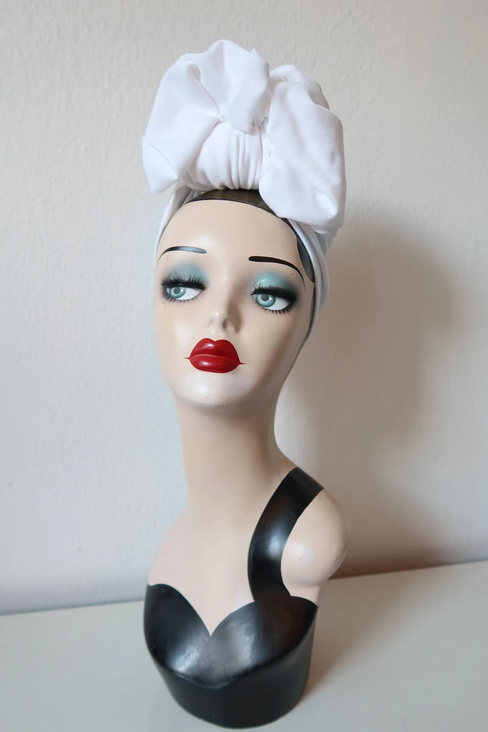Made To Order: SCRUNCHIE KNOT 1940s Pre-tied Stretchy Turban in 8 Colours: red, black, leopard, olive green, mustard, rust, grey & navy
