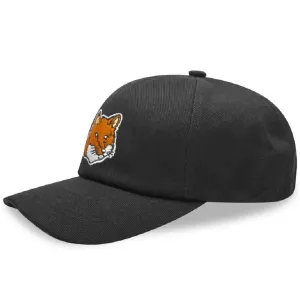 Maison Kitsune Large Fox Head Patch Cap, black