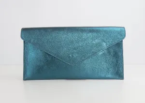 Metallic Teal Blue Cyan Blue Envelope Clutch Bag