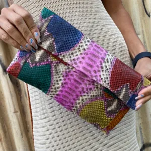 Multicolour Snakeskin Harlequin Clutch