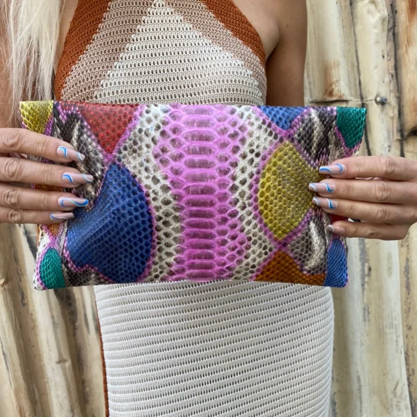 Multicolour Snakeskin Harlequin Clutch