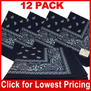 Navy Blue Bandana - 100% Cotton - Paisley Bandana - 12 Pack