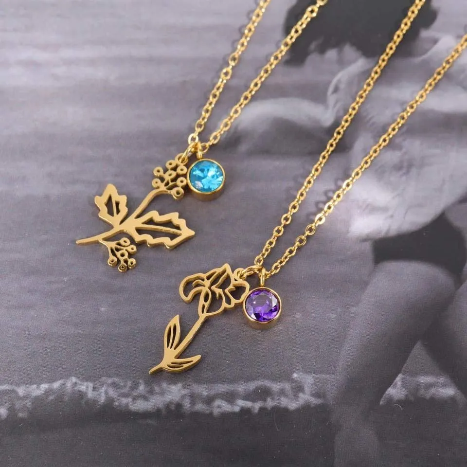 OCTOBER Birth Flower Necklace | Gold Plated Birthstone Necklace | Gifts for Her | Custom Flower Necklace | Charm Necklace | Women's Gift