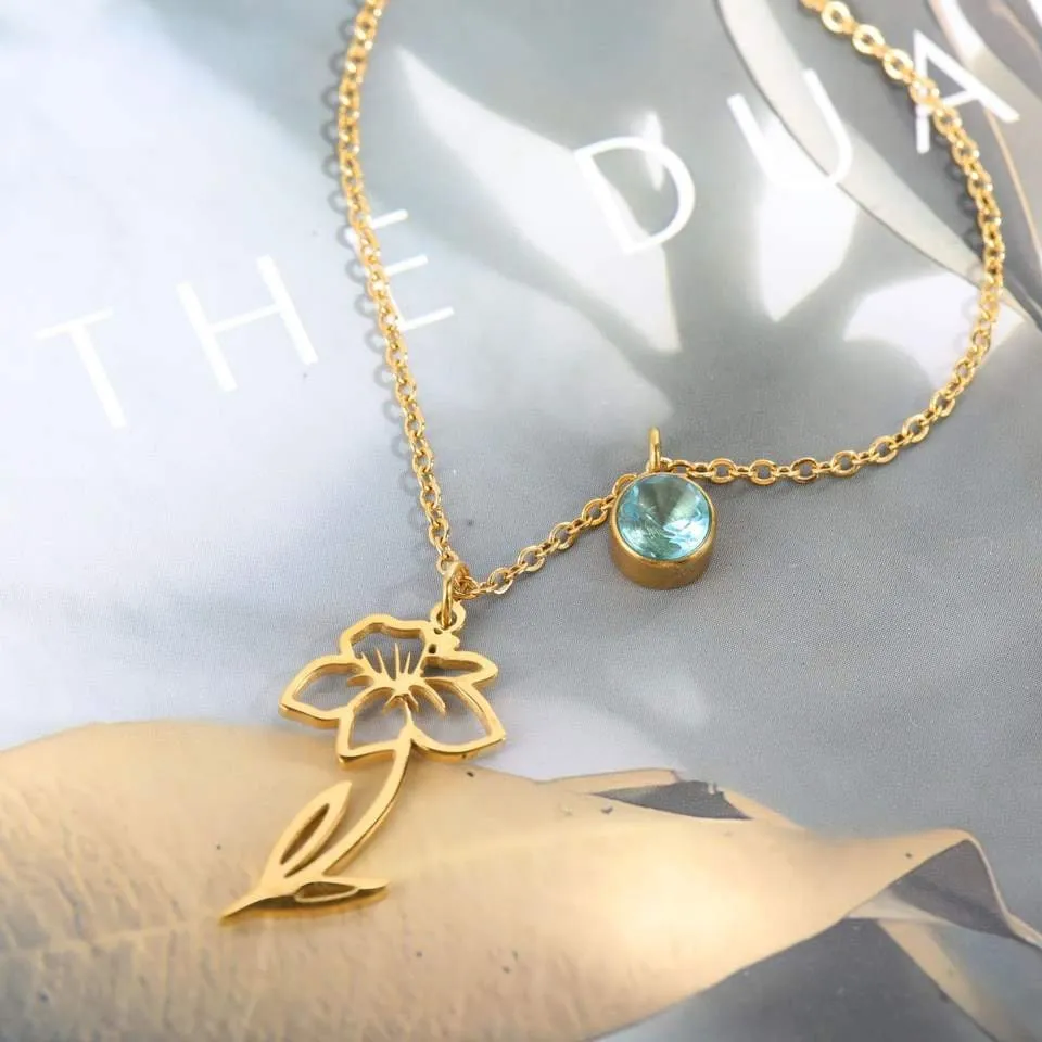 OCTOBER Birth Flower Necklace | Gold Plated Birthstone Necklace | Gifts for Her | Custom Flower Necklace | Charm Necklace | Women's Gift