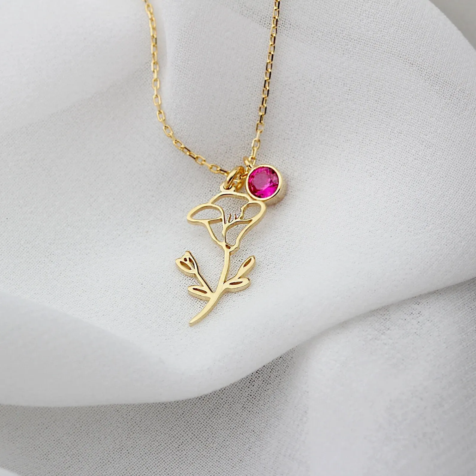 OCTOBER Birth Flower Necklace | Gold Plated Birthstone Necklace | Gifts for Her | Custom Flower Necklace | Charm Necklace | Women's Gift