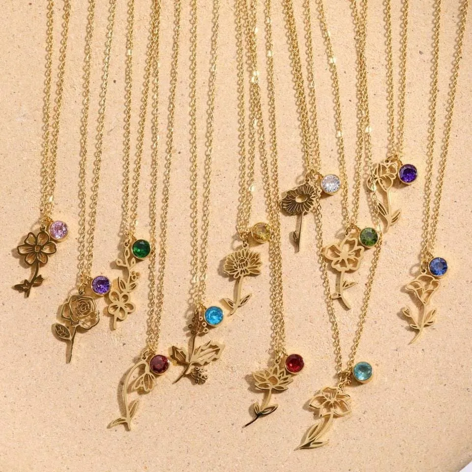 OCTOBER Birth Flower Necklace | Gold Plated Birthstone Necklace | Gifts for Her | Custom Flower Necklace | Charm Necklace | Women's Gift