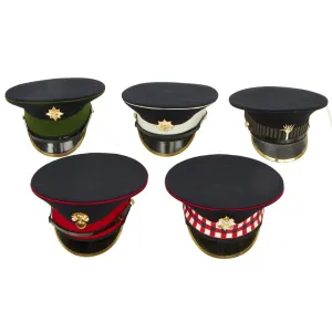 Original British Regimental Visor Caps - Set of 5 - Formerly Part the Tower of London Yeoman Warder’s Club Collection