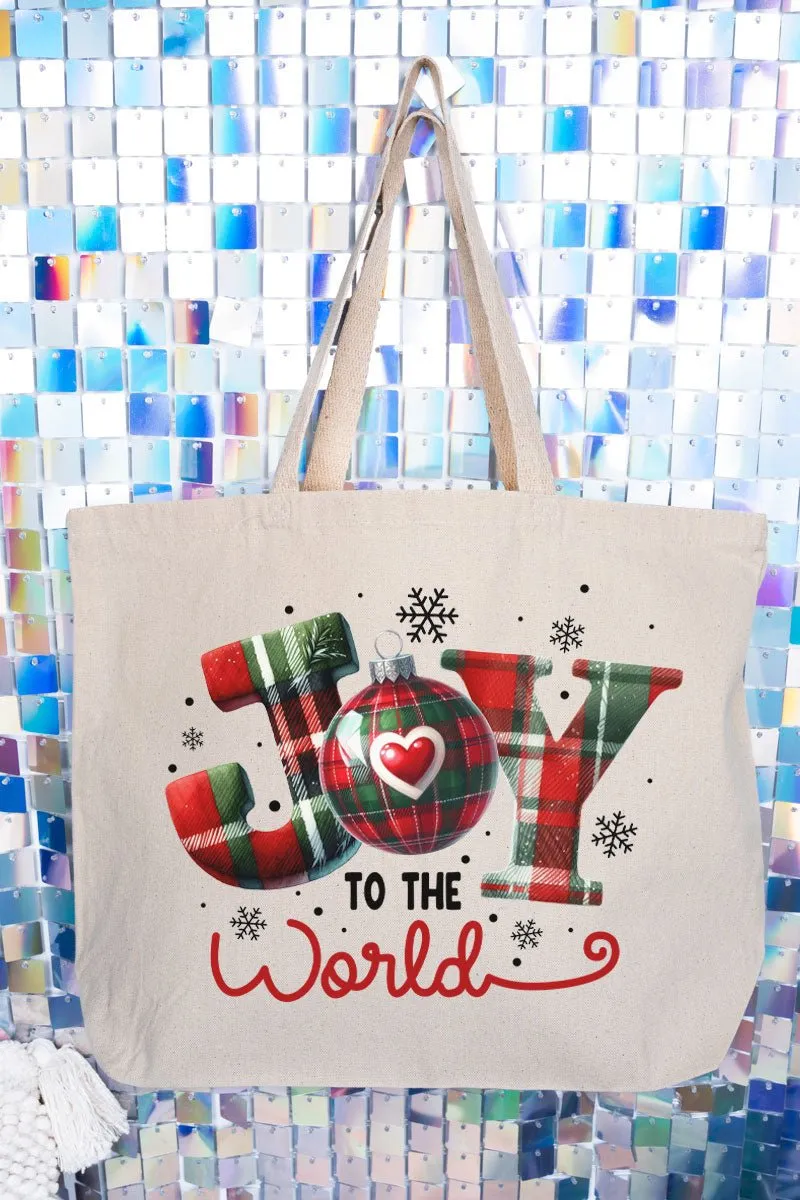 Plaid Joy To The World Canvas Jumbo Tote