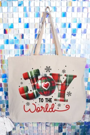 Plaid Joy To The World Canvas Jumbo Tote