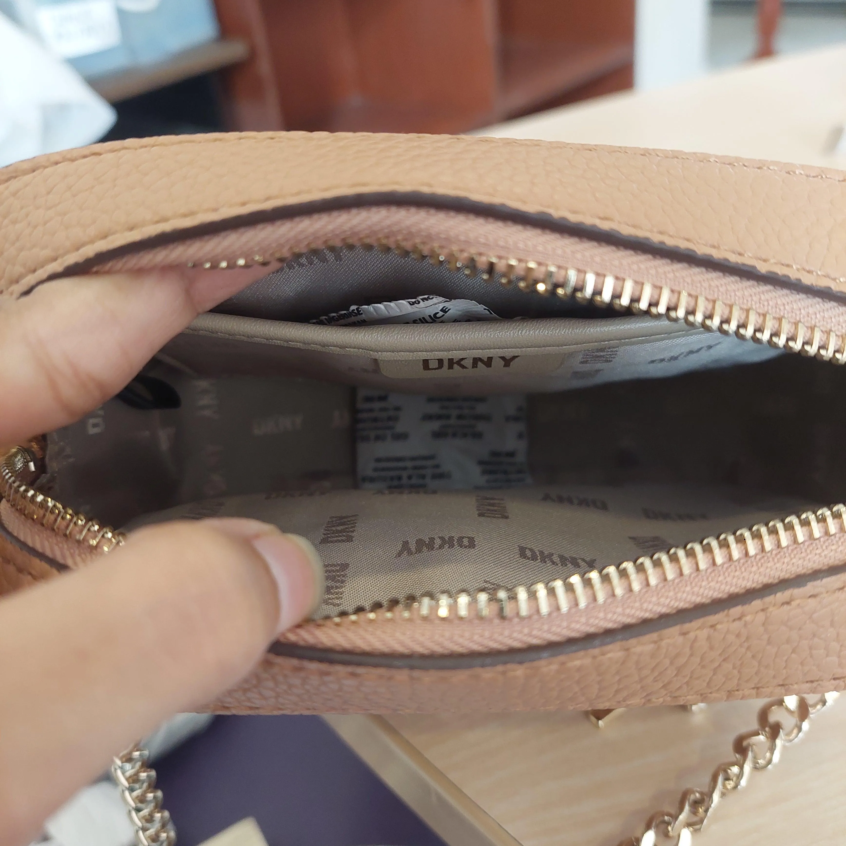 Pre-Loved Treasures - DKNY Light Brown CLEO Leatherette Top Zip Camera Big | Like New