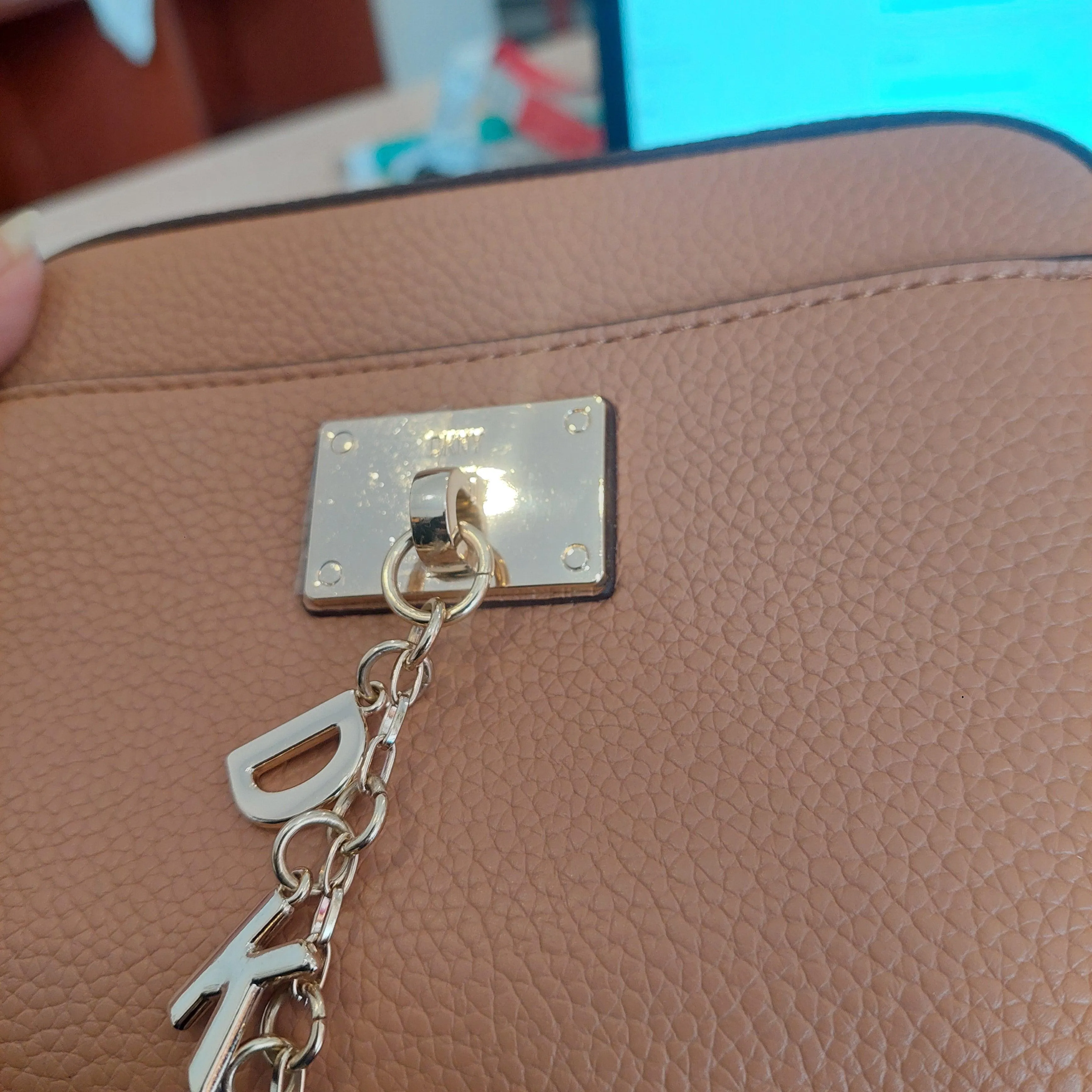 Pre-Loved Treasures - DKNY Light Brown CLEO Leatherette Top Zip Camera Big | Like New