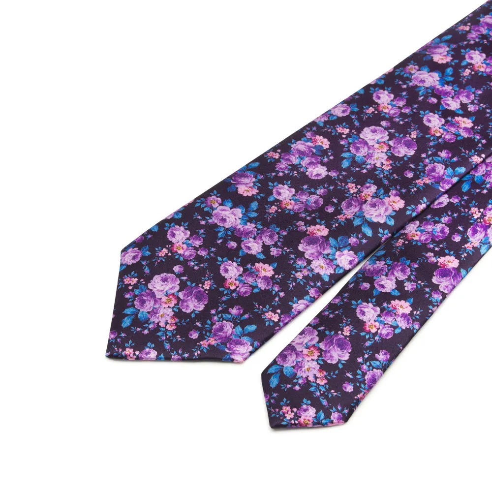 Purple Floral Garden Duchesse Silk Tie