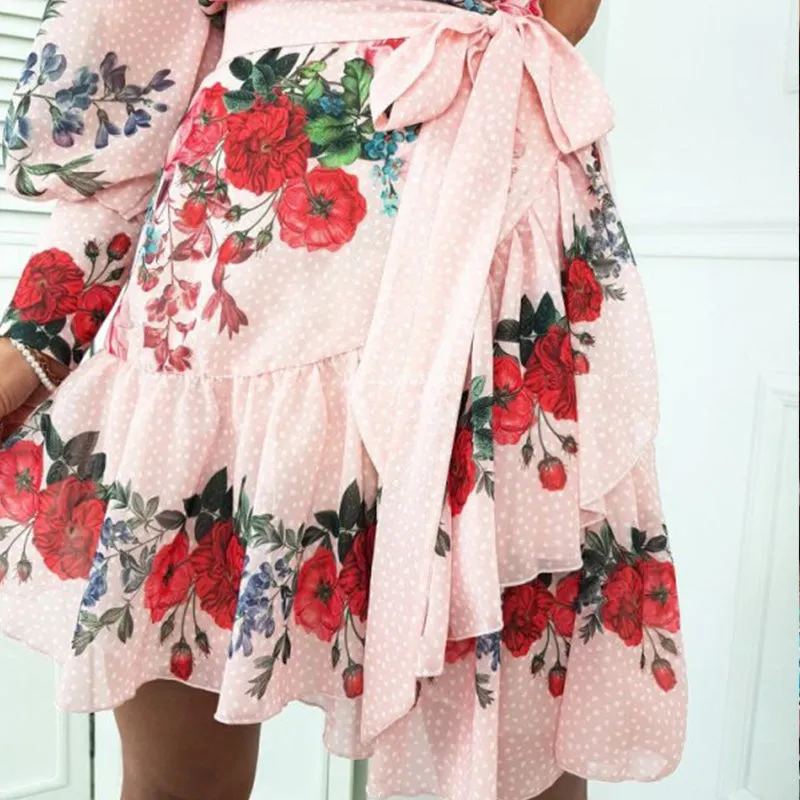 Rachel Chic Wrap Around Lantern Sleeve Mini Dress