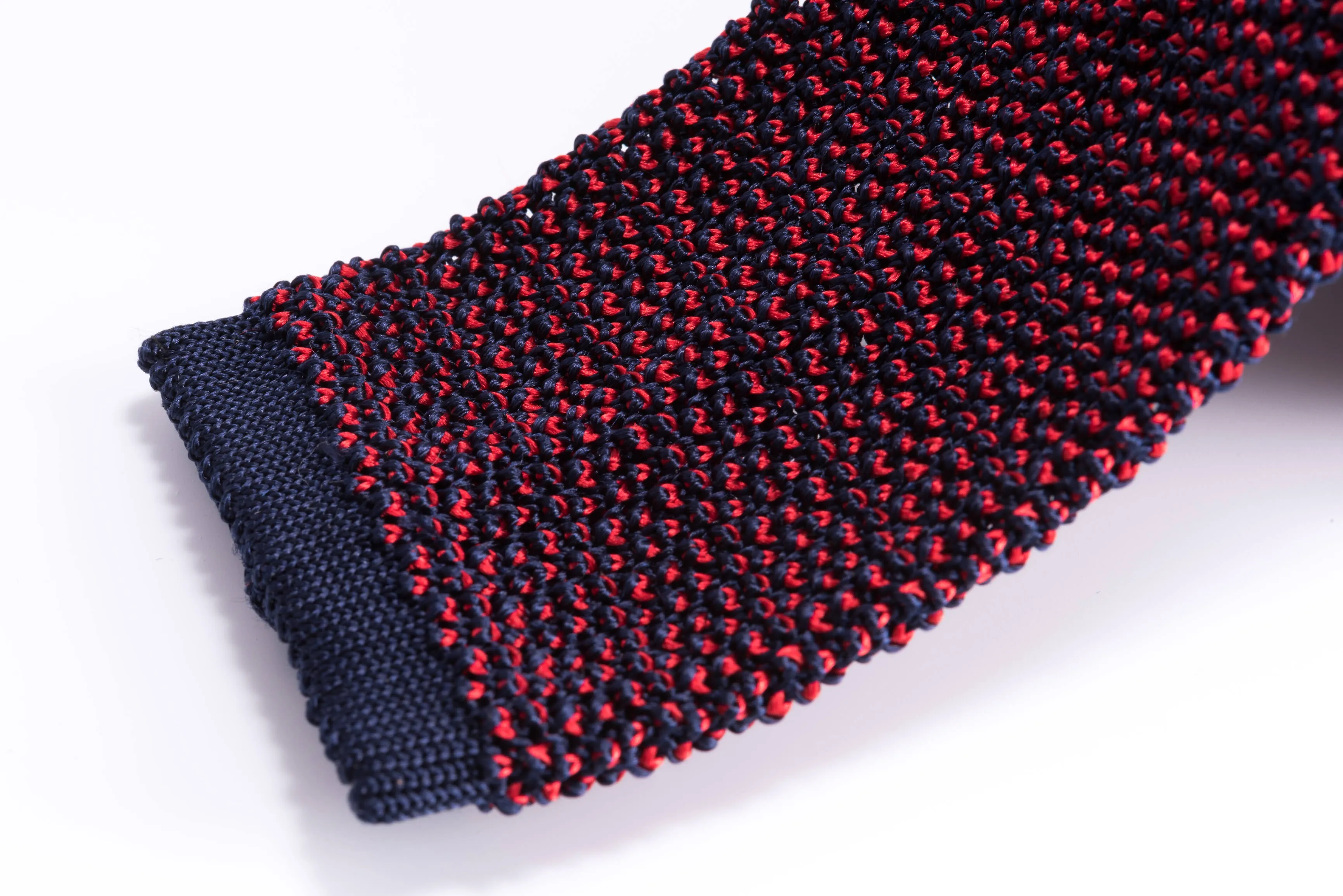 Red & Navy Two-Tone Silk Knit Tie