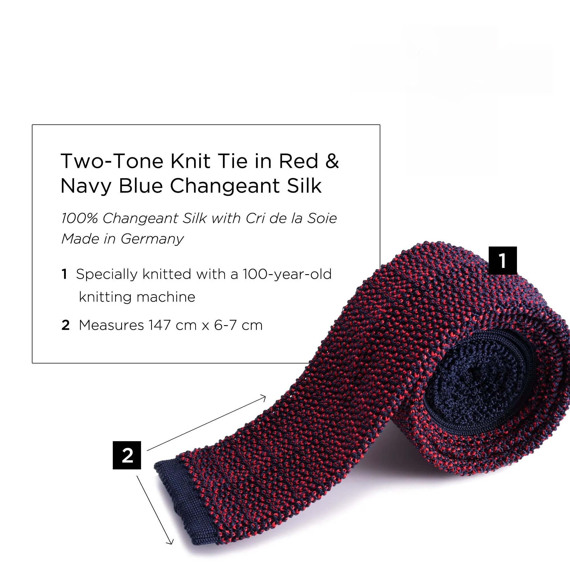 Red & Navy Two-Tone Silk Knit Tie