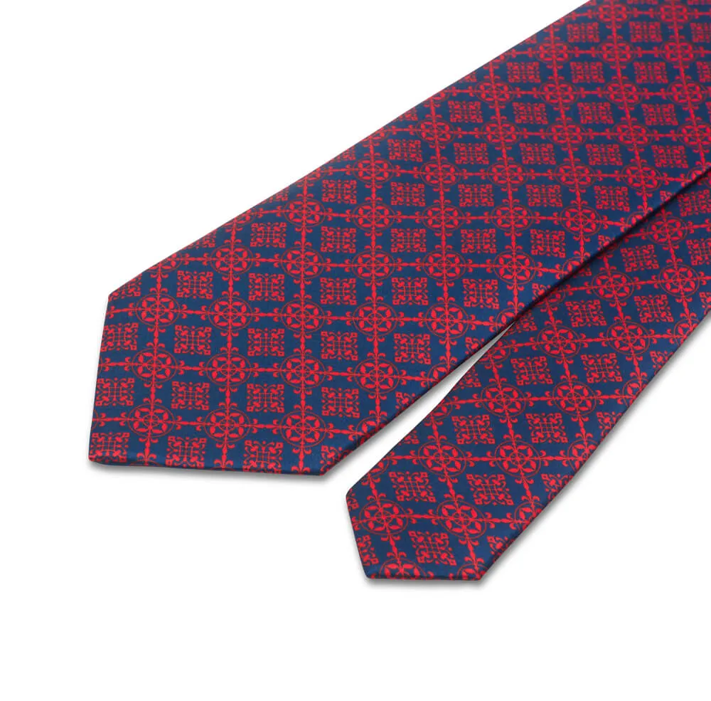 Red and Blue Royal Seal Duchesse Silk Tie