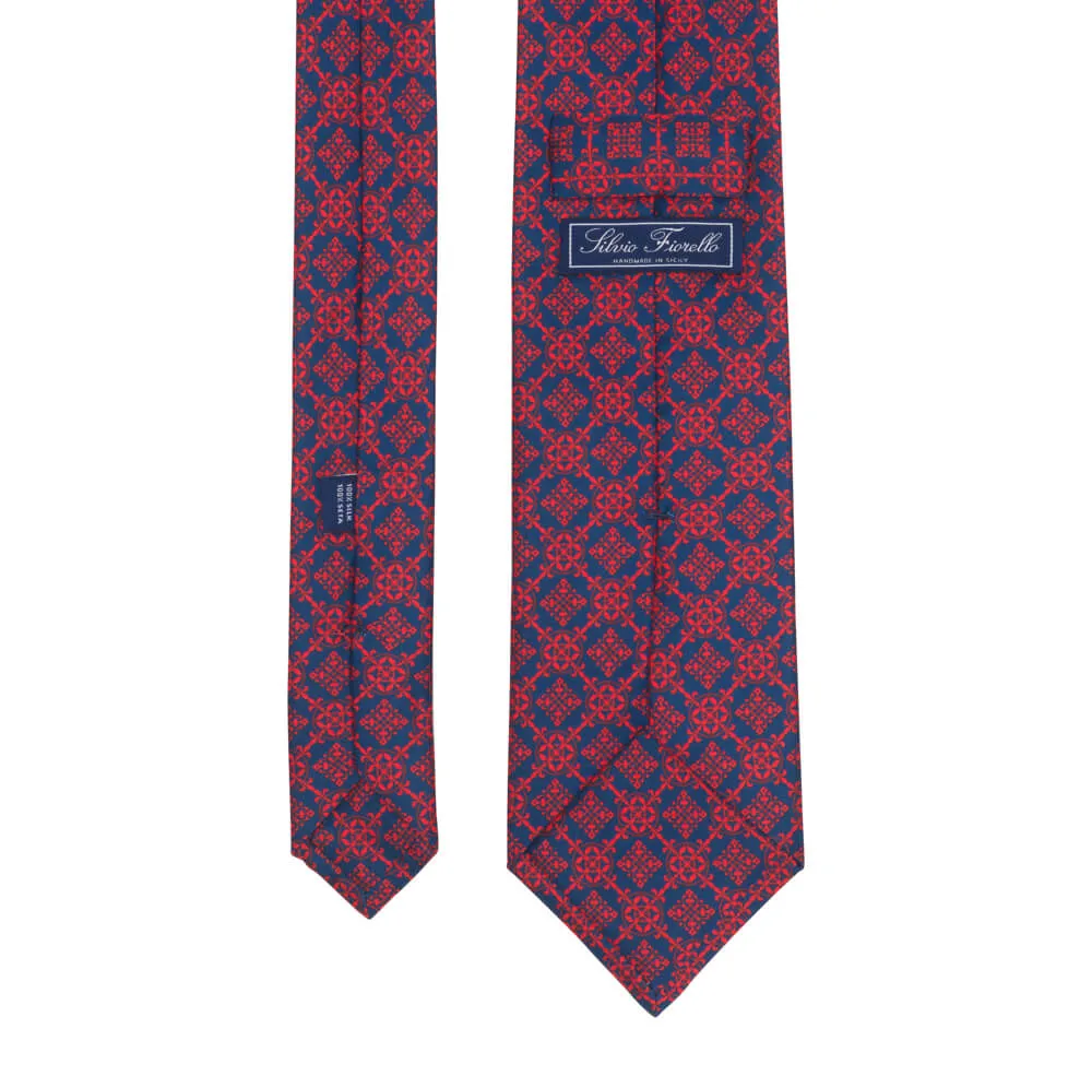 Red and Blue Royal Seal Duchesse Silk Tie