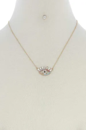 Rhinestone Eye Charm Necklace