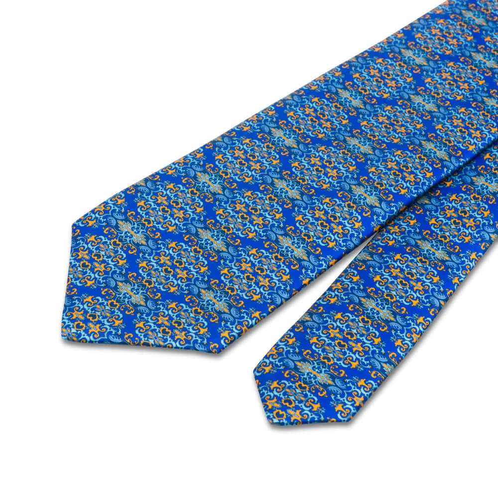 Royal Blue and Yellow Charlemagne Duchesse Silk Tie