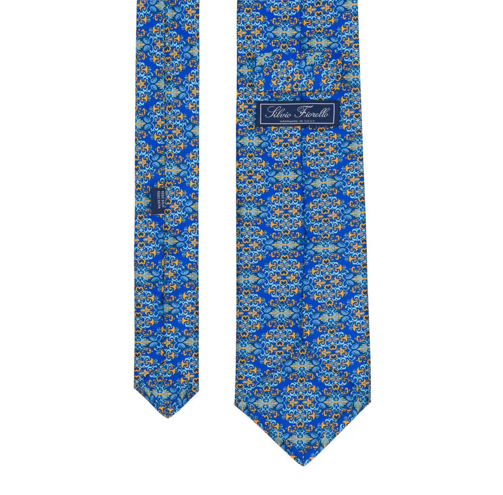 Royal Blue and Yellow Charlemagne Duchesse Silk Tie