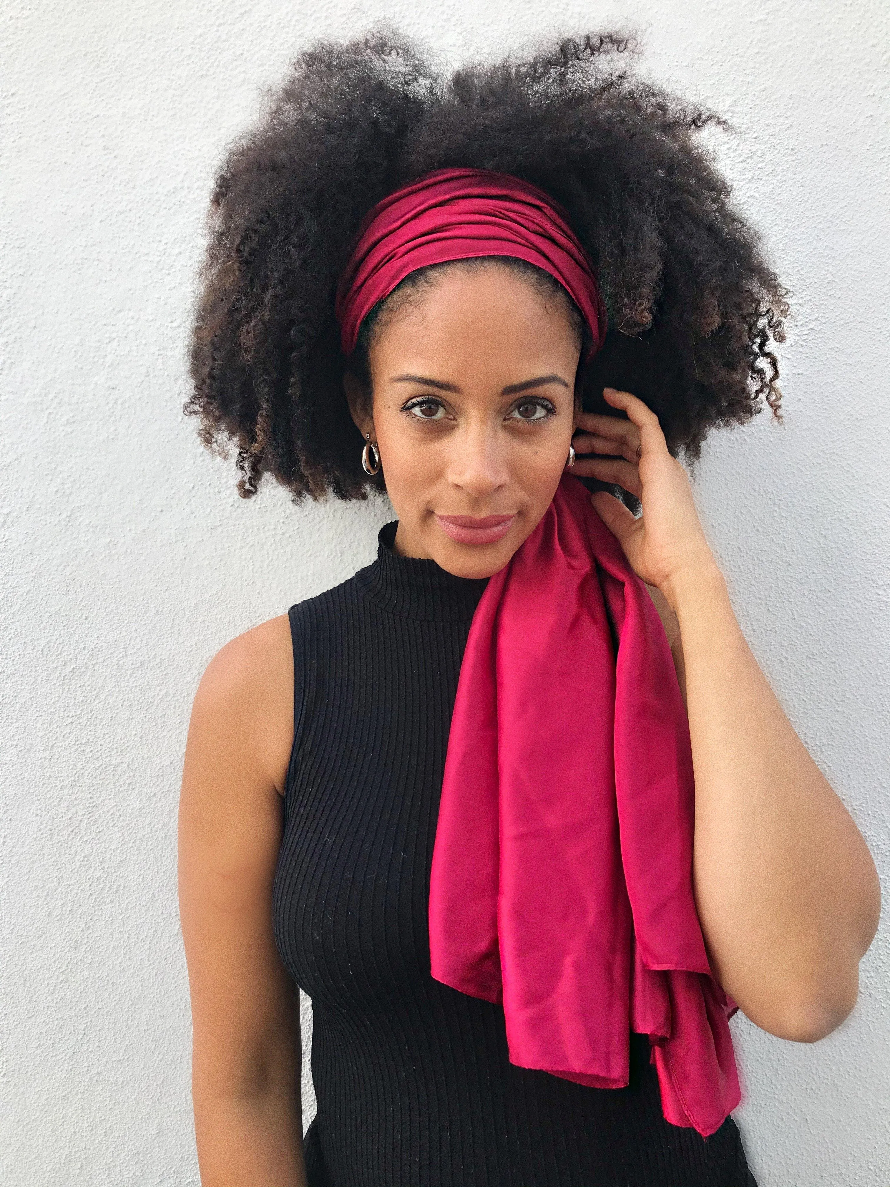 Satin Head Scarf for Naturally Curly Hair (Red)
