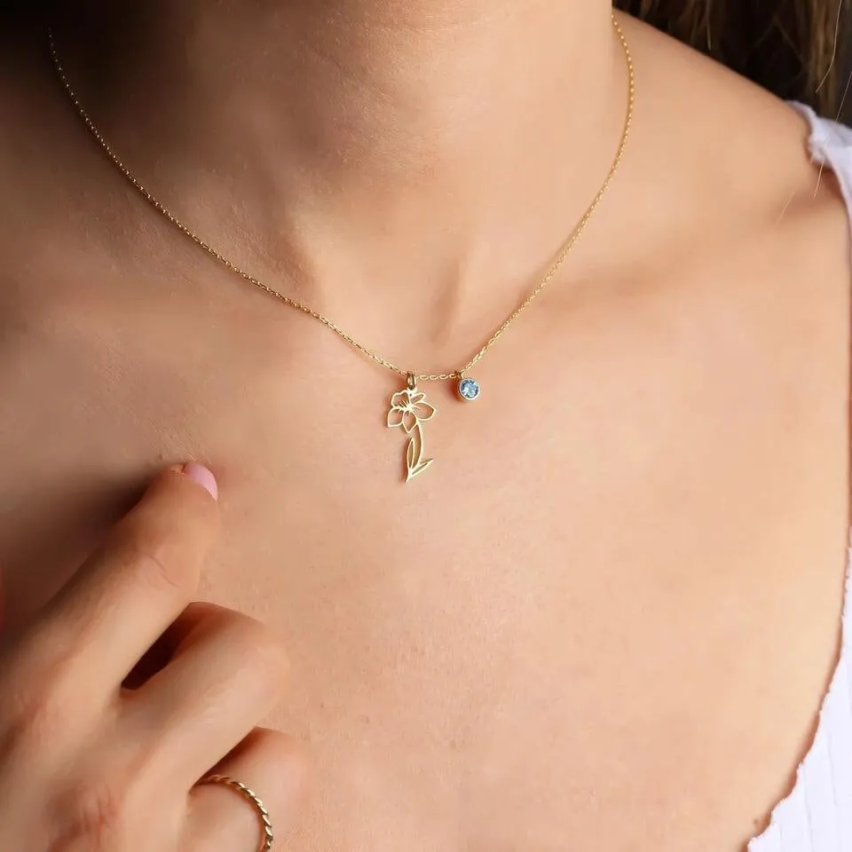 SEPTEMBER Birth Flower Necklace | Gold Plated Birthstone Necklace | Gifts for Her | Custom Flower Necklace | Charm Necklace | Women's Gift