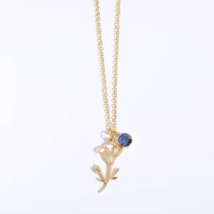 SEPTEMBER Birth Flower Necklace | Gold Plated Birthstone Necklace | Gifts for Her | Custom Flower Necklace | Charm Necklace | Women's Gift