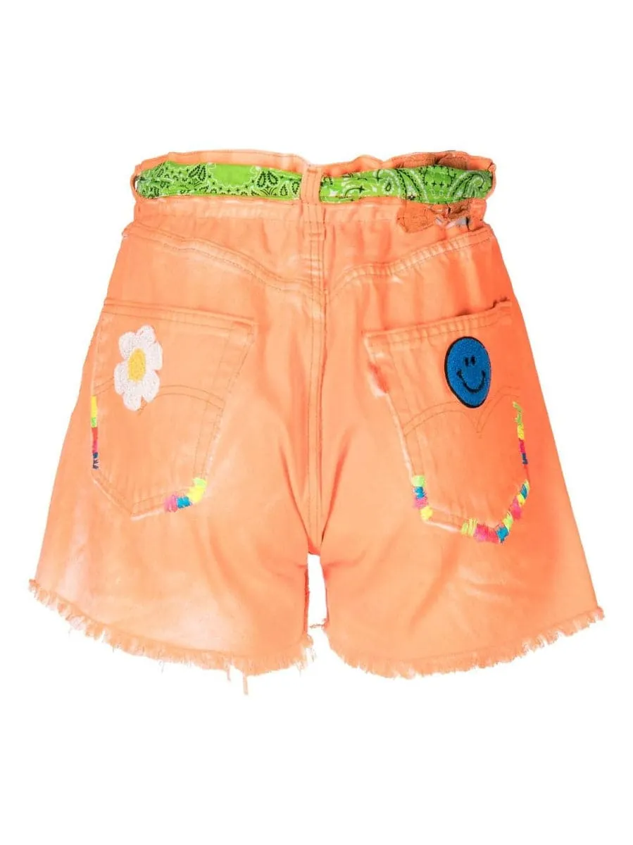 Shorts in denim foulard con stampa bandana