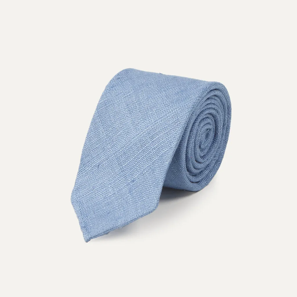 Silk Tussah Handrolled Tie; Sky Blue