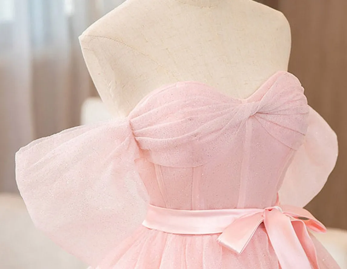 Silvia | Pink A Line Tulle Sweetheart Floor-Length Wedding Dress with Sashes
