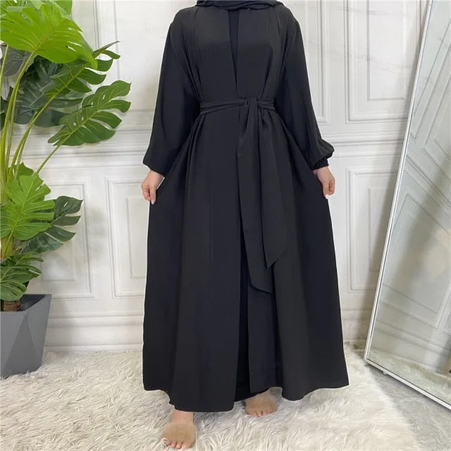 Smooth Silky Elegant pure color Robes Dress for  Muslim Women