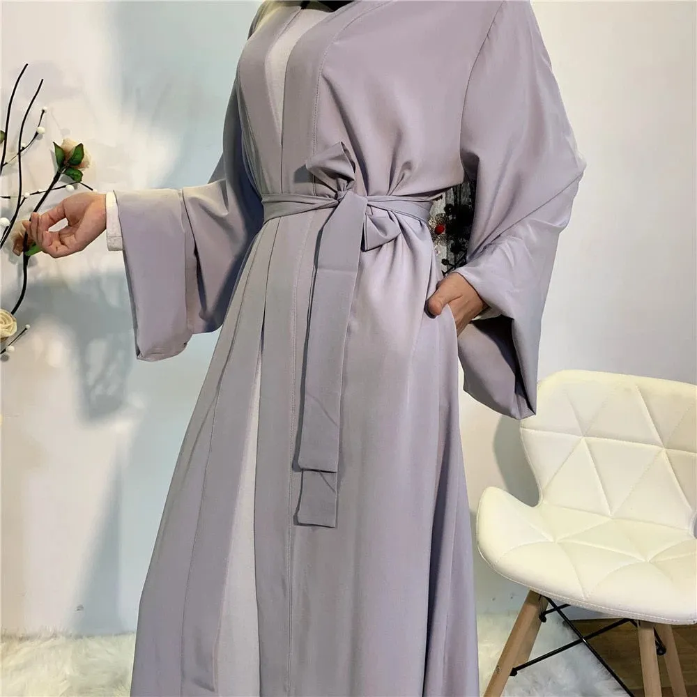Smooth Silky Elegant pure color Robes Dress for  Muslim Women