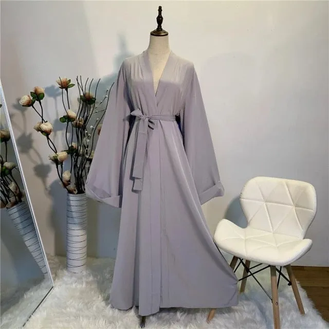 Smooth Silky Elegant pure color Robes Dress for  Muslim Women