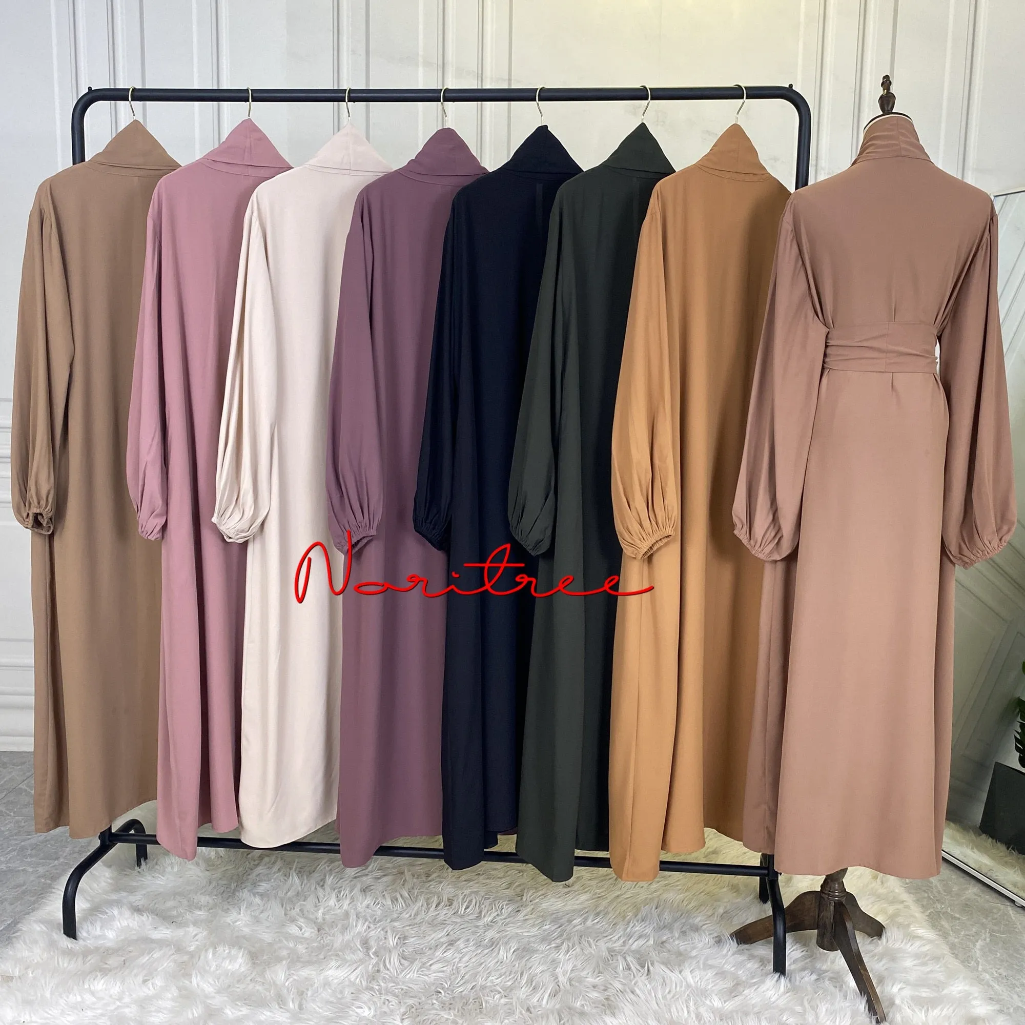 Smooth Silky Elegant pure color Robes Dress for  Muslim Women