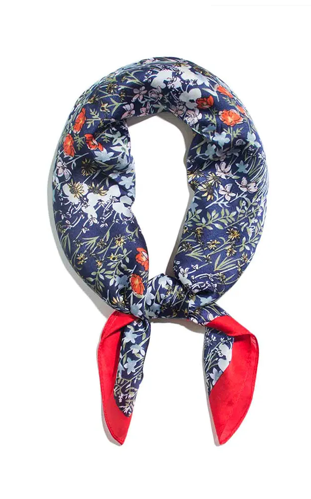 SS97B9 Floral & Border Printed Silk Feel Bandana