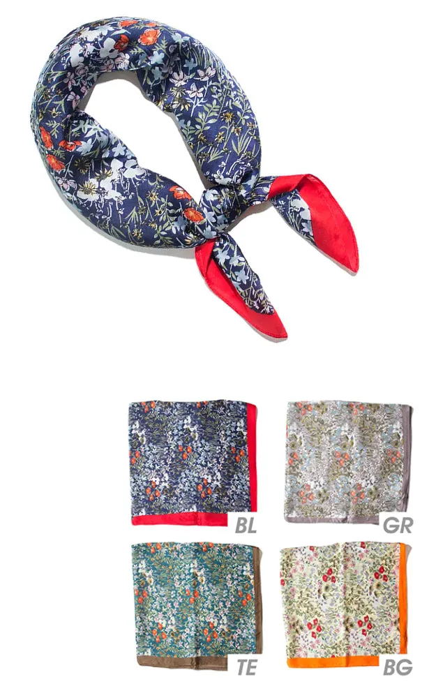 SS97B9 Floral & Border Printed Silk Feel Bandana