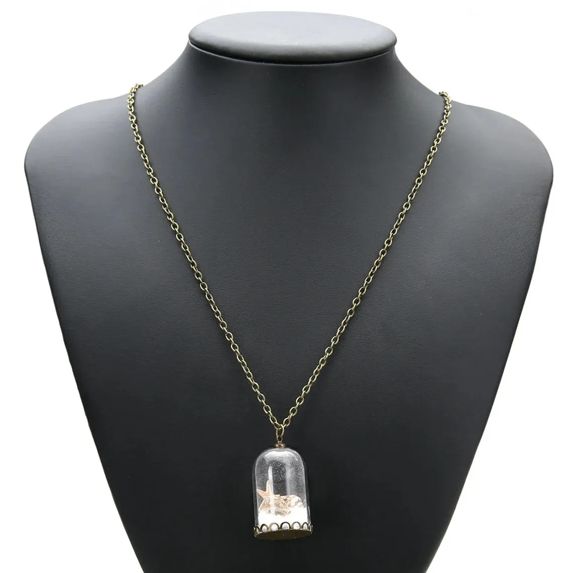 Star Shells & Salt Wish Miniature Tube Bottle Pendant Bronze Chain Necklace