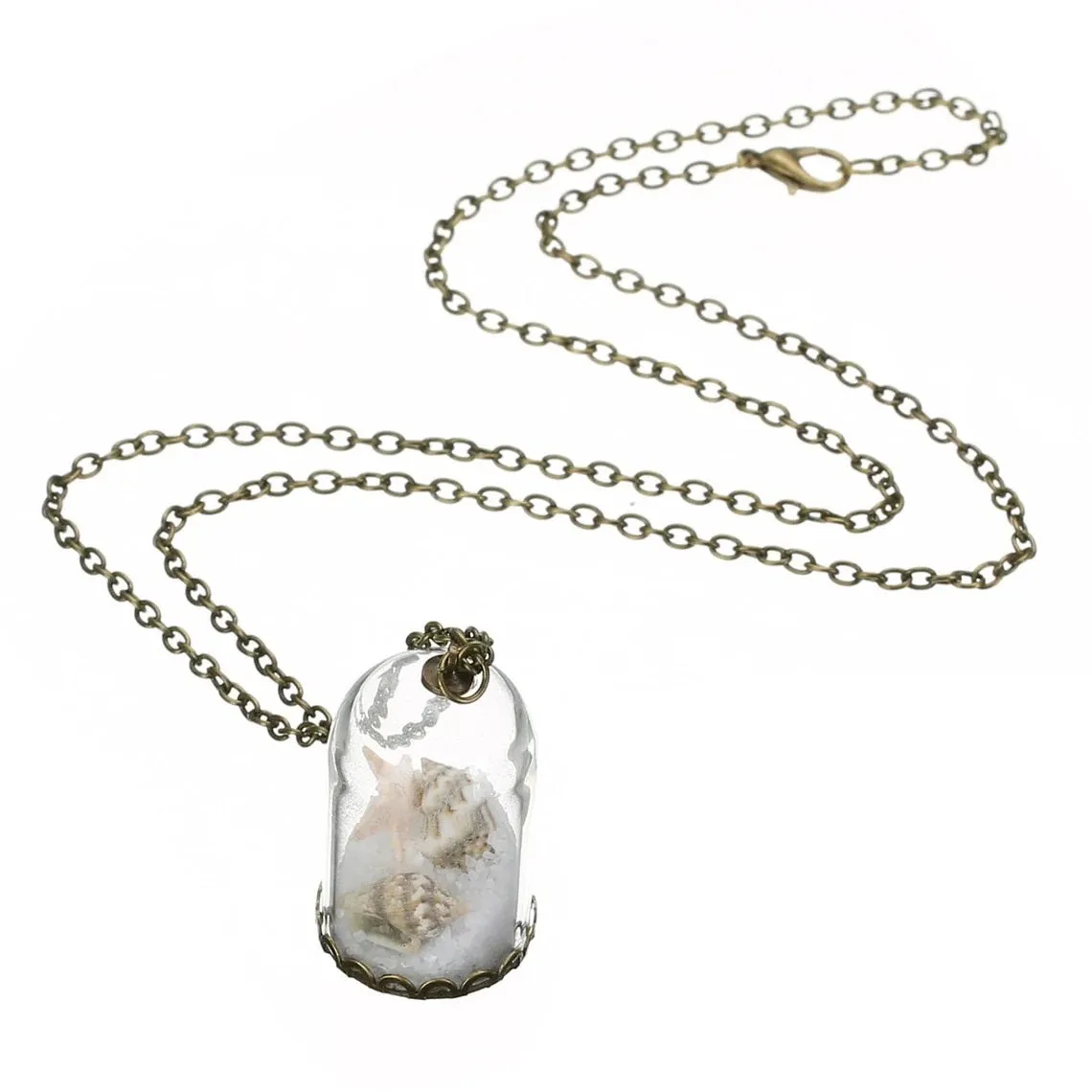 Star Shells & Salt Wish Miniature Tube Bottle Pendant Bronze Chain Necklace