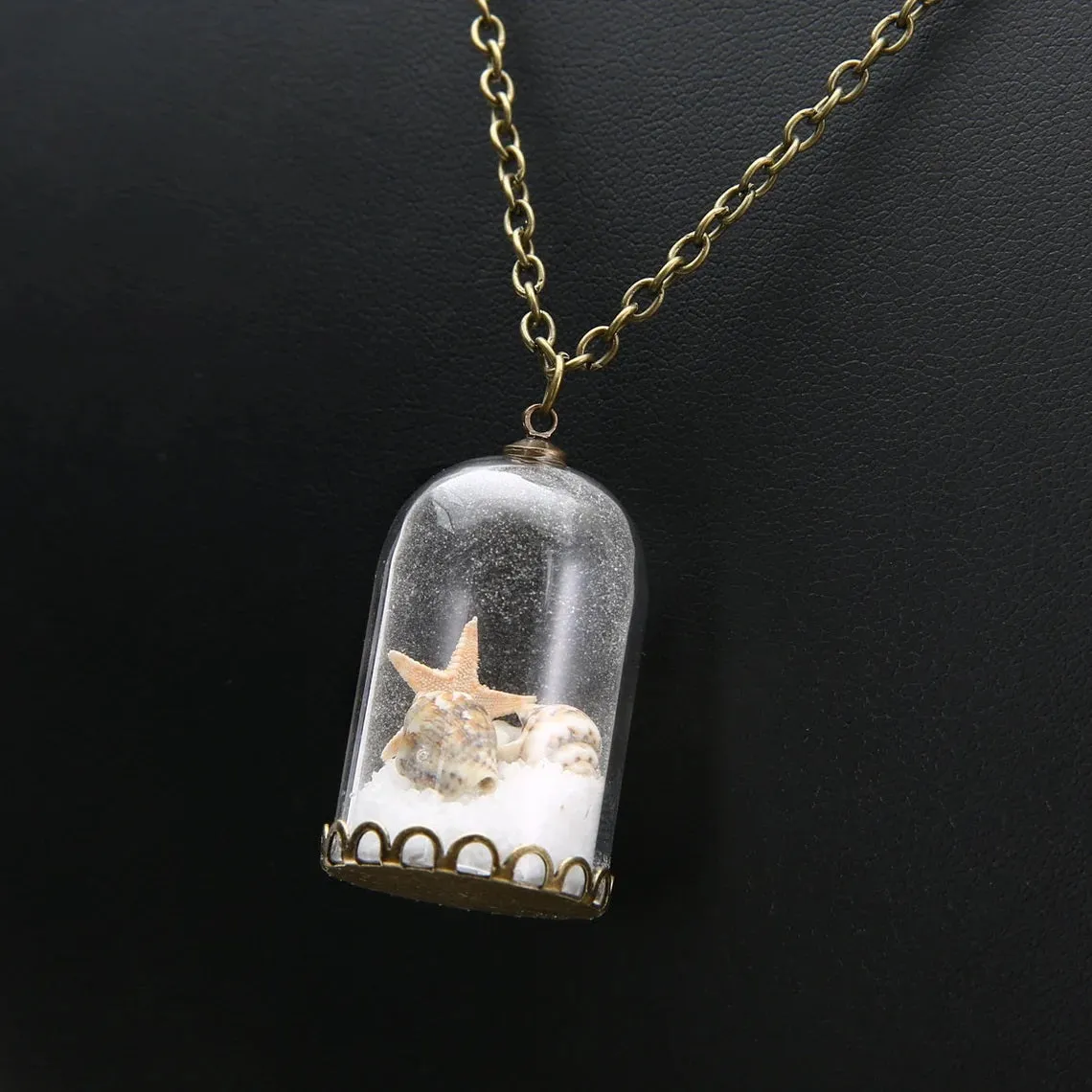 Star Shells & Salt Wish Miniature Tube Bottle Pendant Bronze Chain Necklace