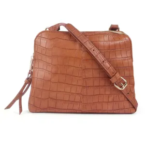Tan Croc-Textured Sling Bag