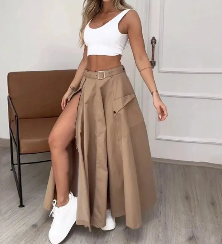 TEEK - Zipper Slit Skirt 2 Piece Set