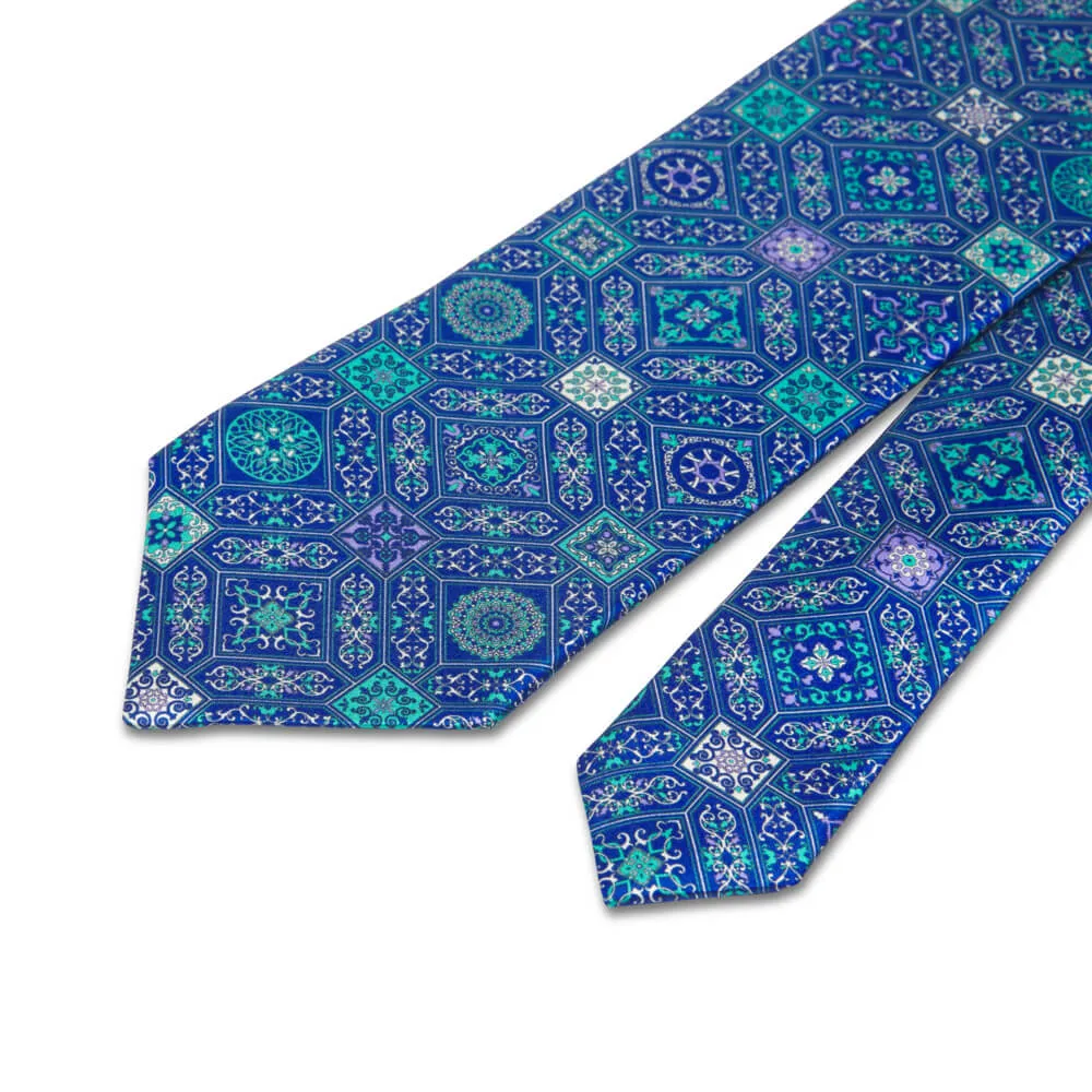 The Cathedral of Florence Blue and Green Duchesse Silk Tie