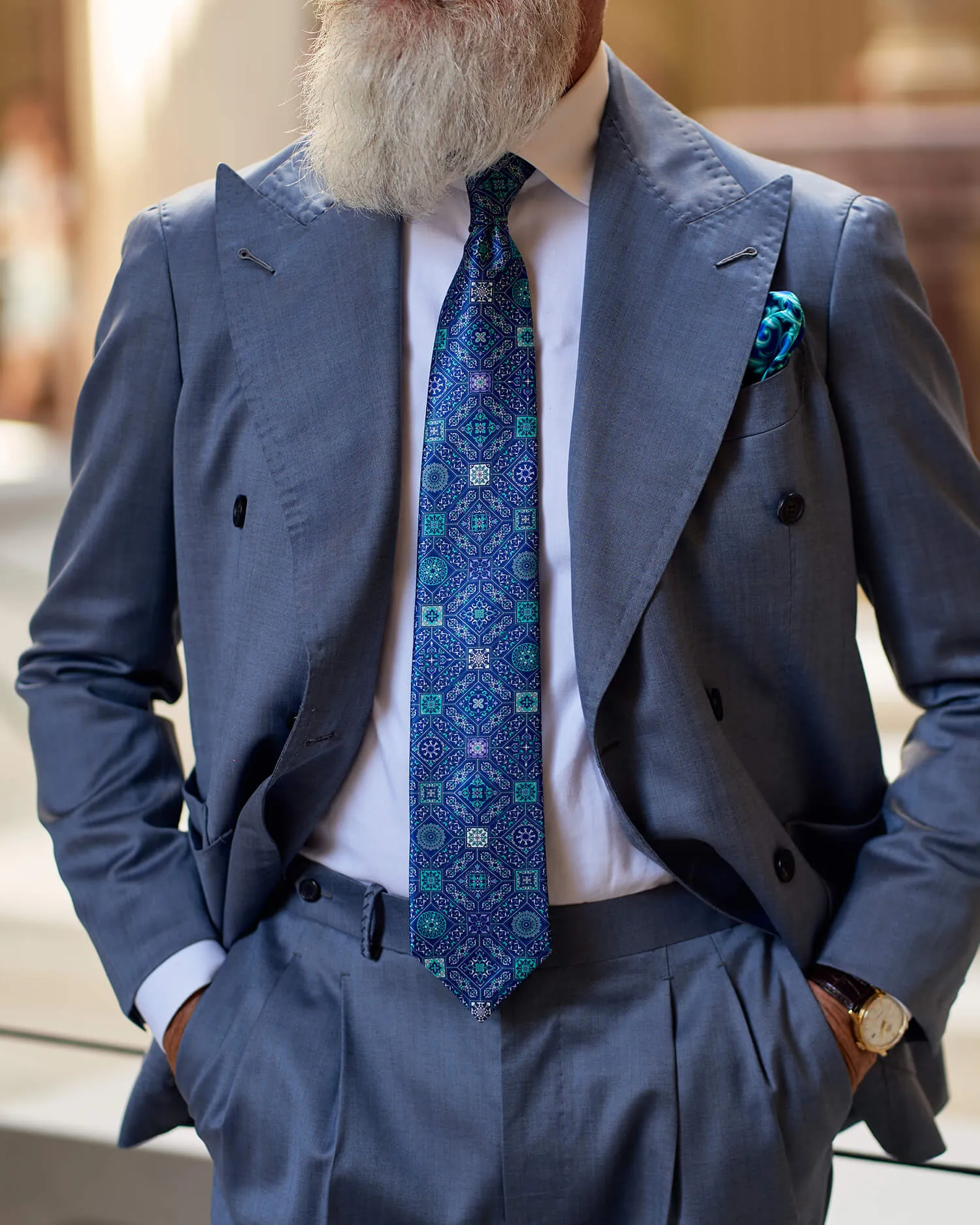 The Cathedral of Florence Blue and Green Duchesse Silk Tie