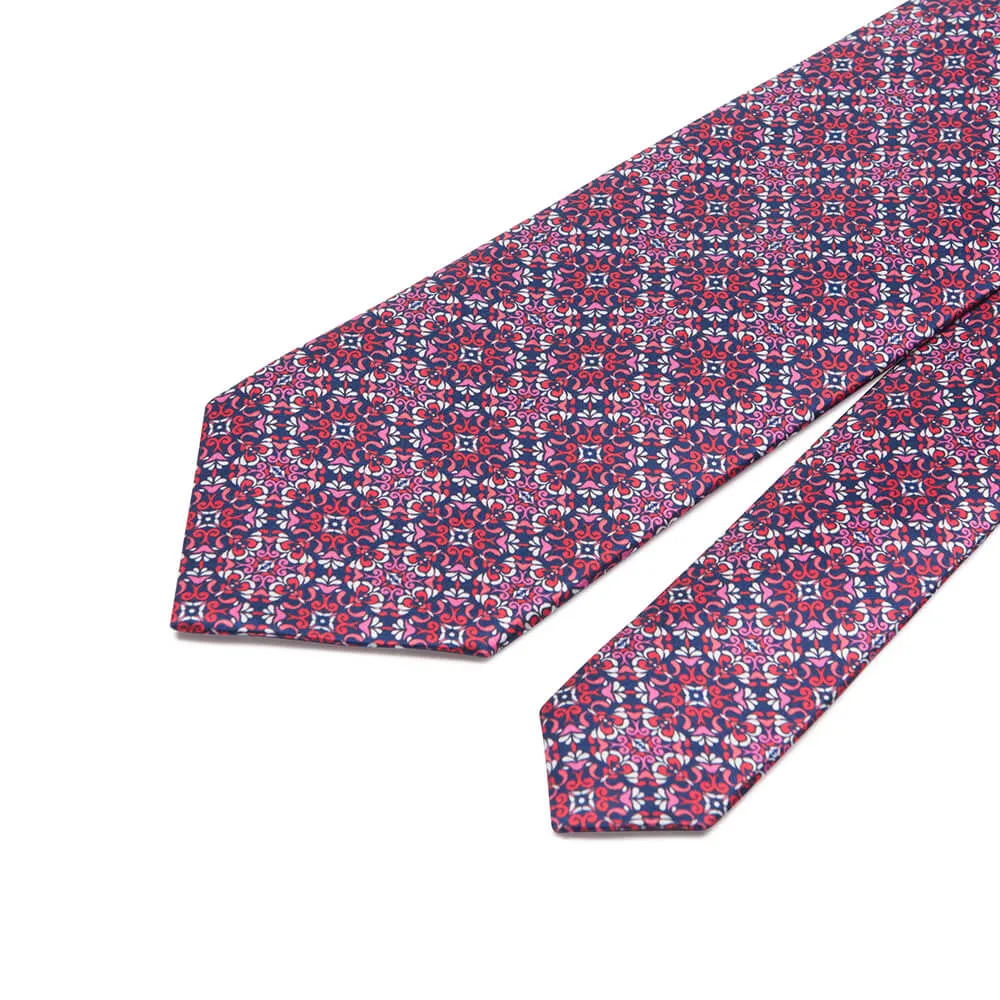 The Cathedral of Taormina Pink Red Blue Silk Duchesse Tie