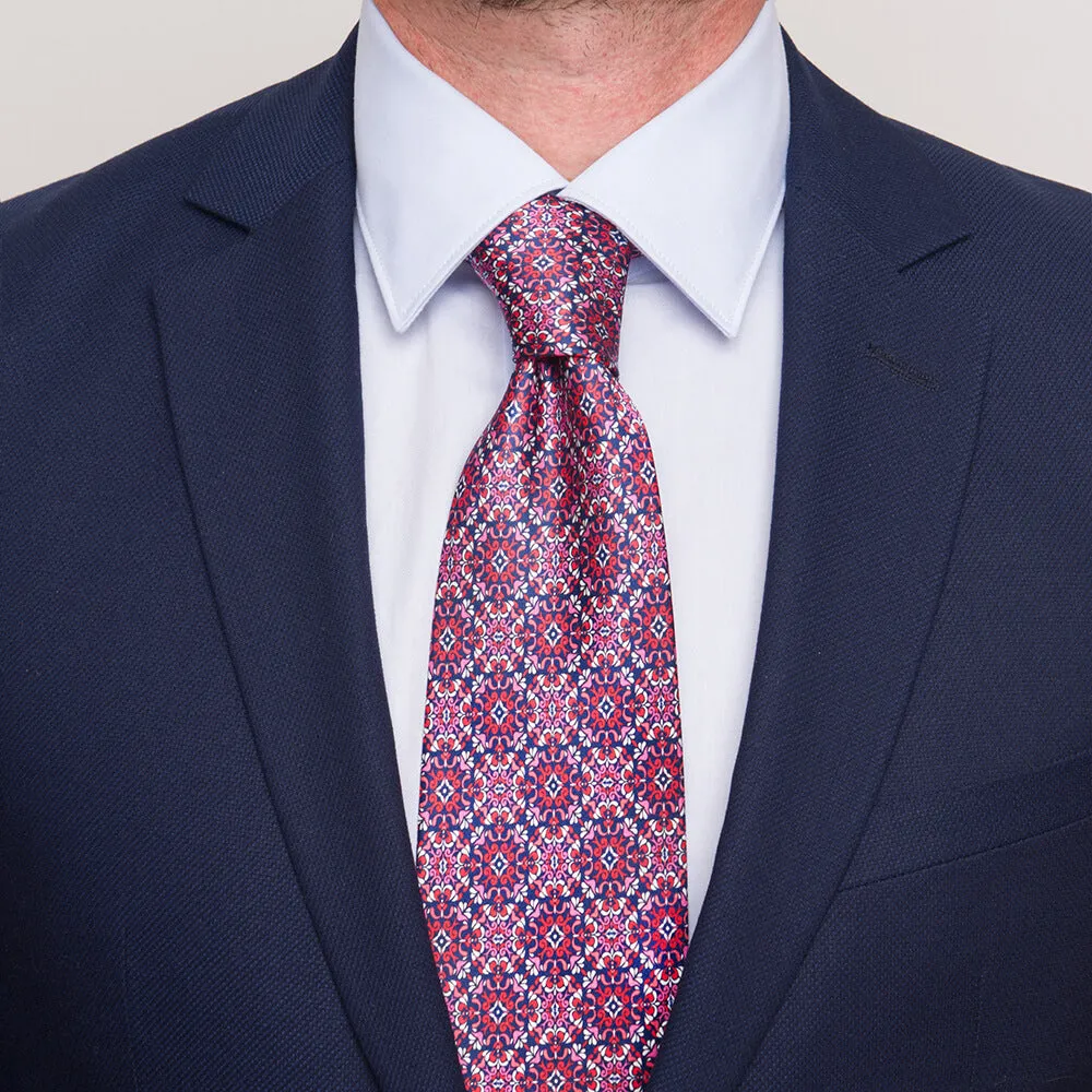 The Cathedral of Taormina Pink Red Blue Silk Duchesse Tie