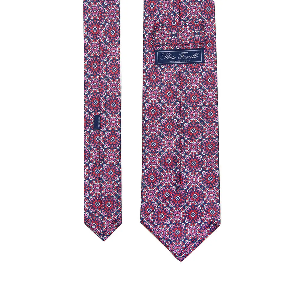 The Cathedral of Taormina Pink Red Blue Silk Duchesse Tie