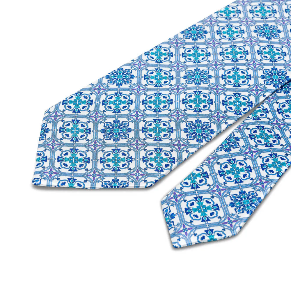 The Corso Umberto Light Blue and White Duchesse Silk Tie
