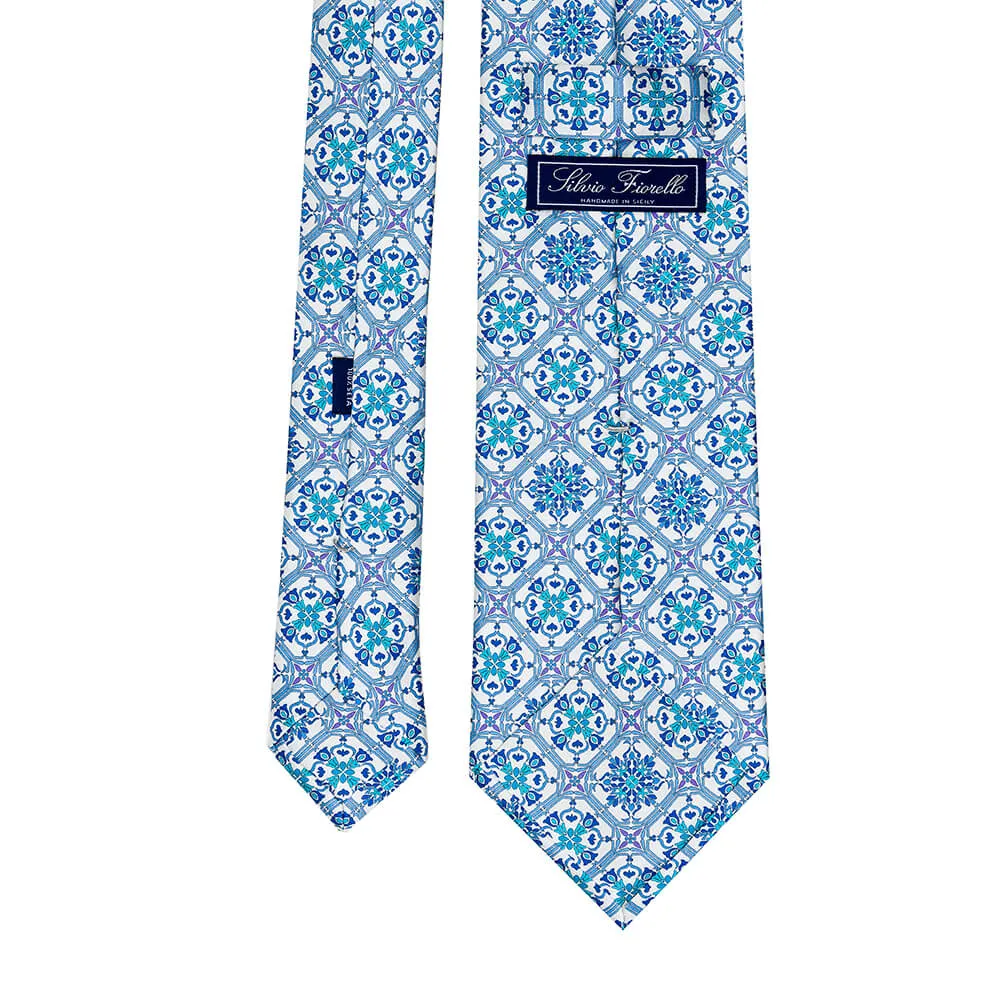 The Corso Umberto Light Blue and White Duchesse Silk Tie