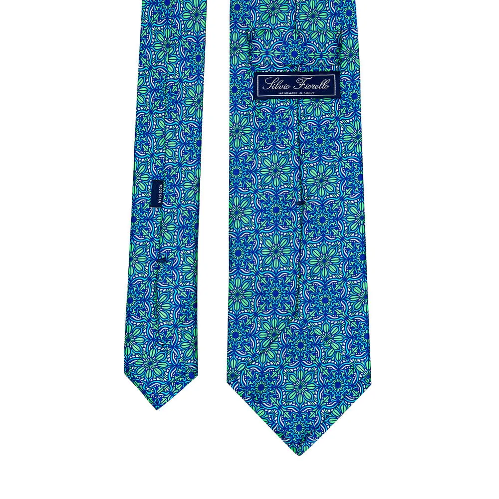 The Duomo Green and Blue Duchesse Silk Tie