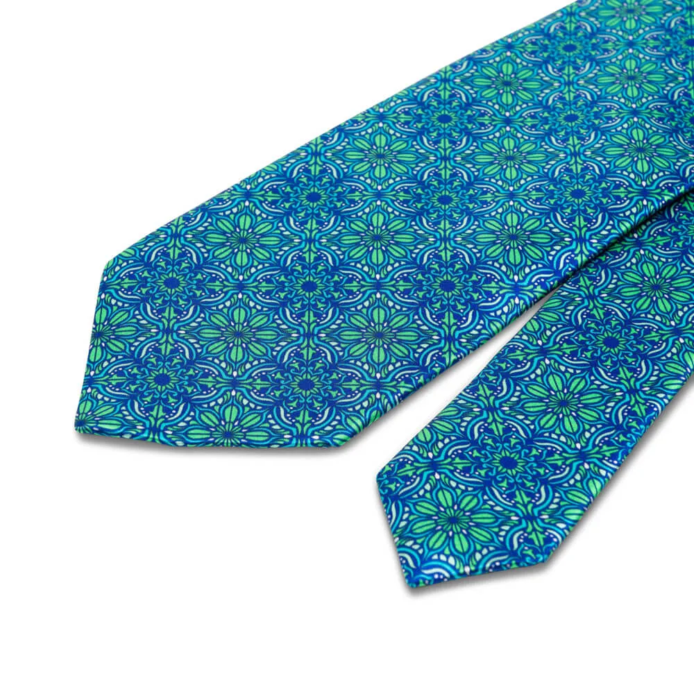 The Duomo Green and Blue Duchesse Silk Tie